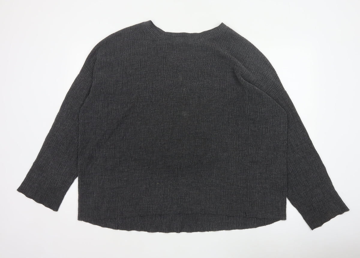 Zara Trafaluc Women’s Grey L Textured Knit Crew Neck 3/4 Sleeve Top