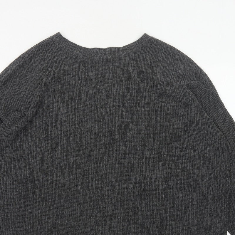 Zara Trafaluc Women’s Grey L Textured Knit Crew Neck 3/4 Sleeve Top