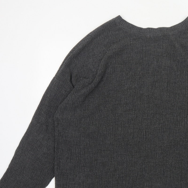 Zara Trafaluc Women’s Grey L Textured Knit Crew Neck 3/4 Sleeve Top