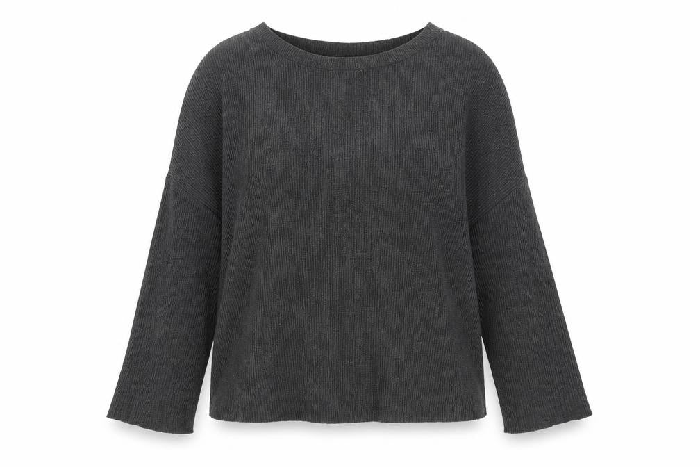 Zara Trafaluc Women’s Grey L Textured Knit Crew Neck 3/4 Sleeve Top