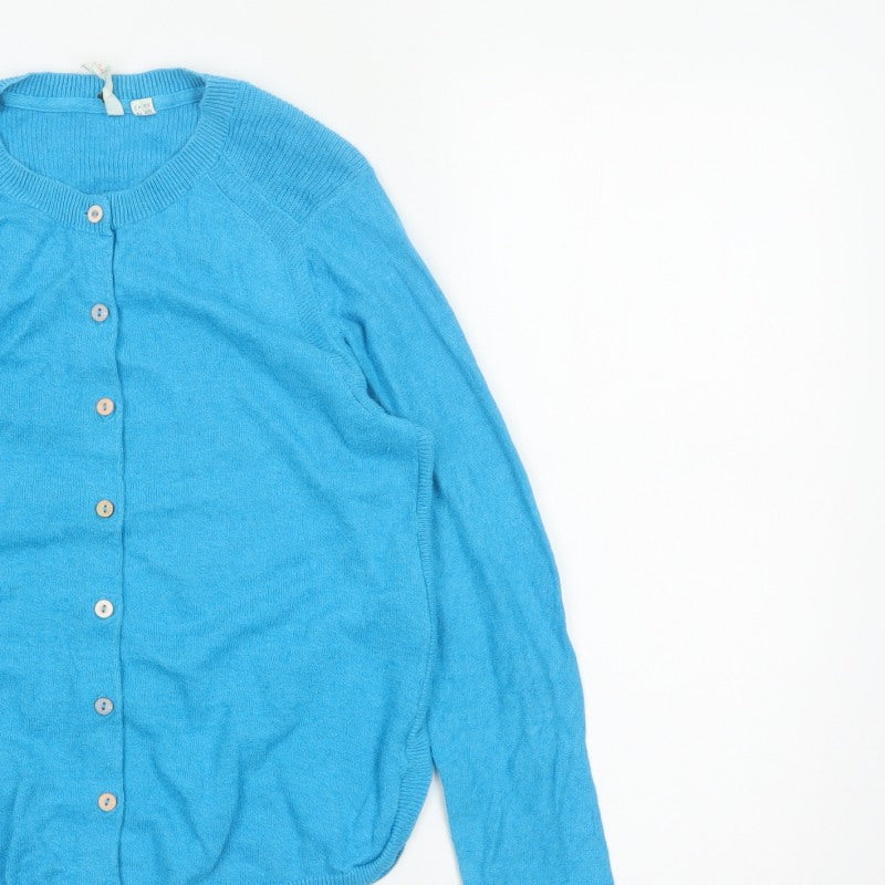 White Stuff Women Blue UK 14 Linen Blend Button Cardigan Long Sleeve