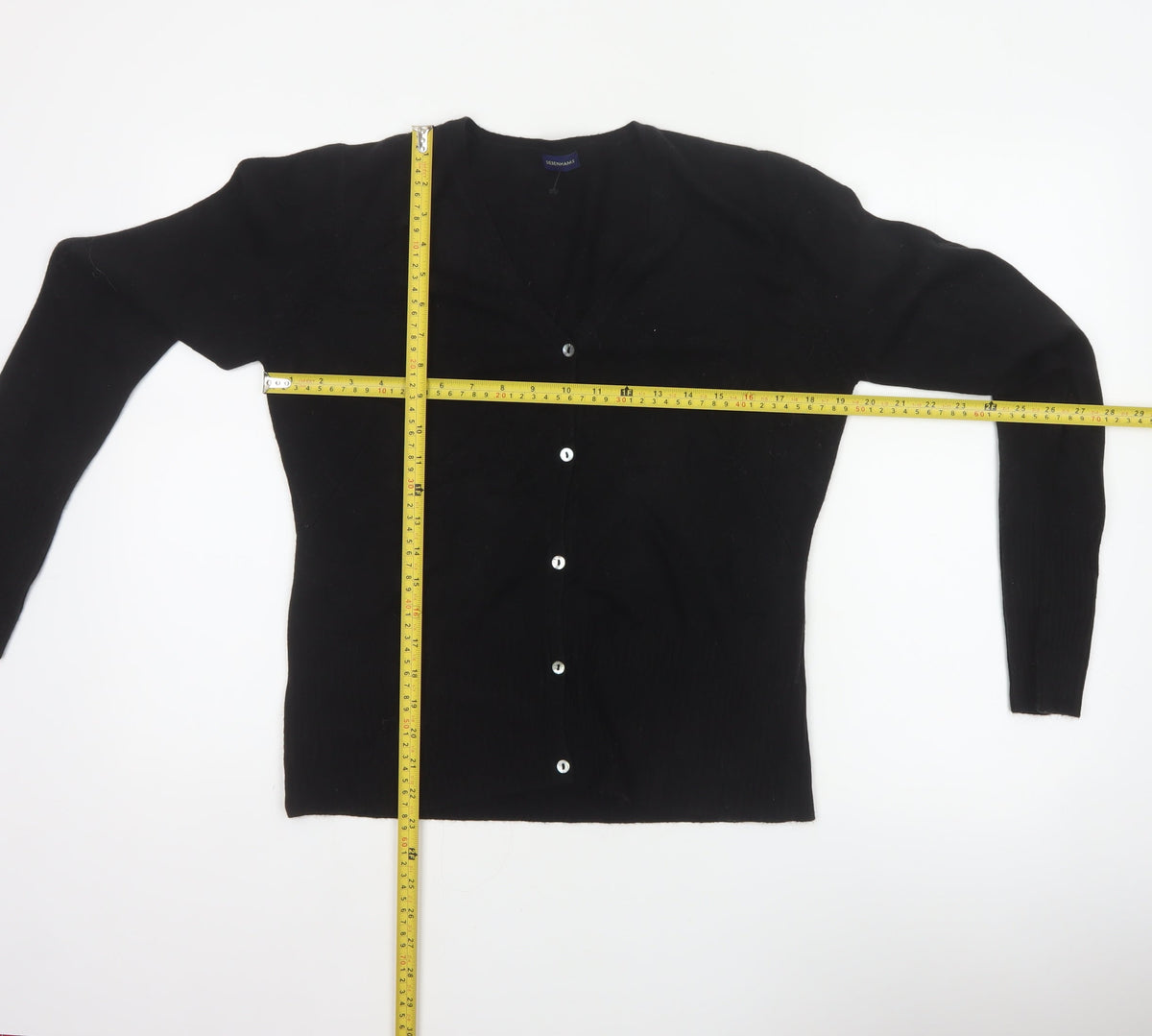 Debenhams Women Black Size 16 V-Neck Button Knit Cardigan