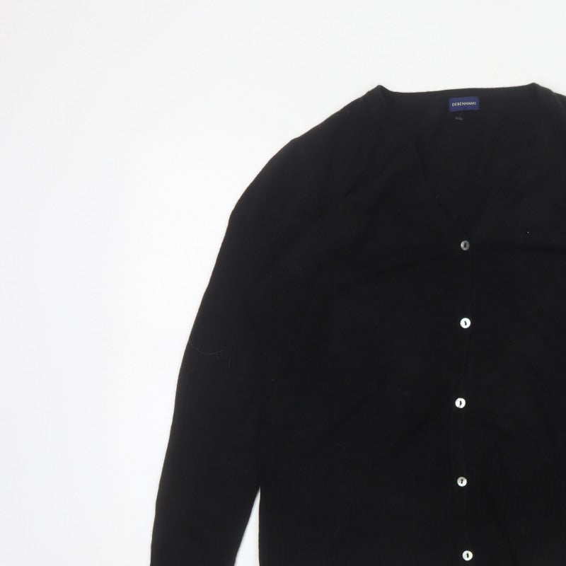 Debenhams Women Black Size 16 V-Neck Button Knit Cardigan