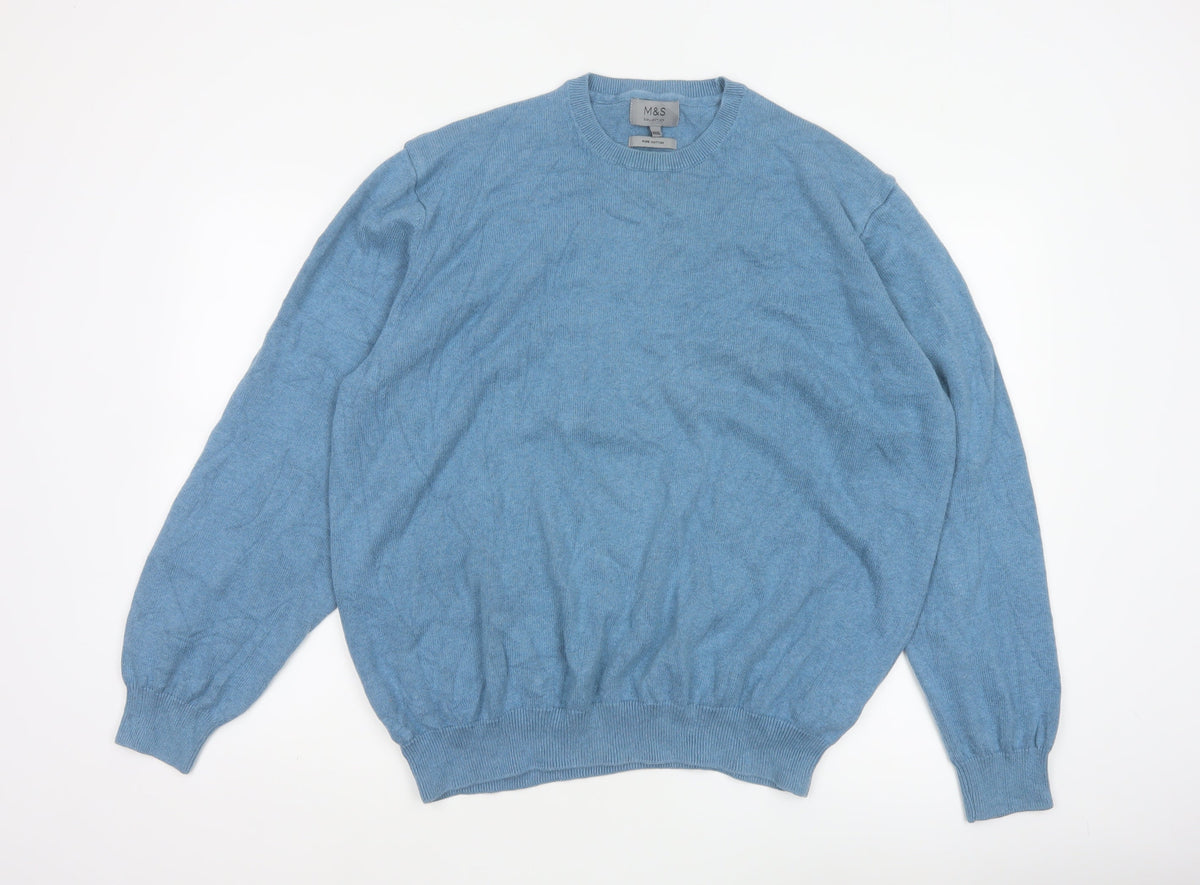 Marks and Spencer Men Blue 3XL Pure Cotton Crew Neck Jumper
