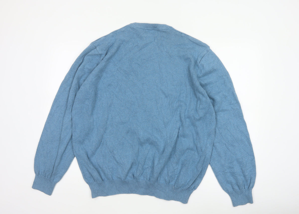 Marks and Spencer Men Blue 3XL Pure Cotton Crew Neck Jumper