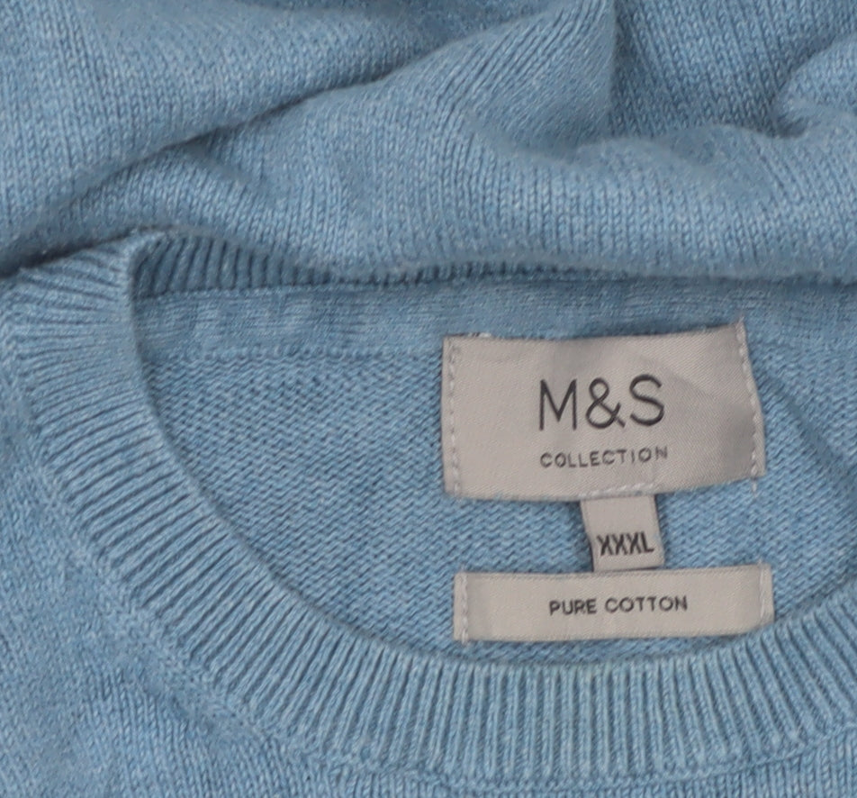 Marks and Spencer Men Blue 3XL Pure Cotton Crew Neck Jumper