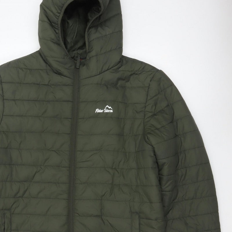 Peter Storm Men's Green M Hooded Quilted Puffer Jacket Full Zip