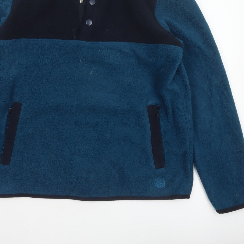 Marks and Spencer Men's Blue L Fleece Henley Pullover Snap Sweatshirt
