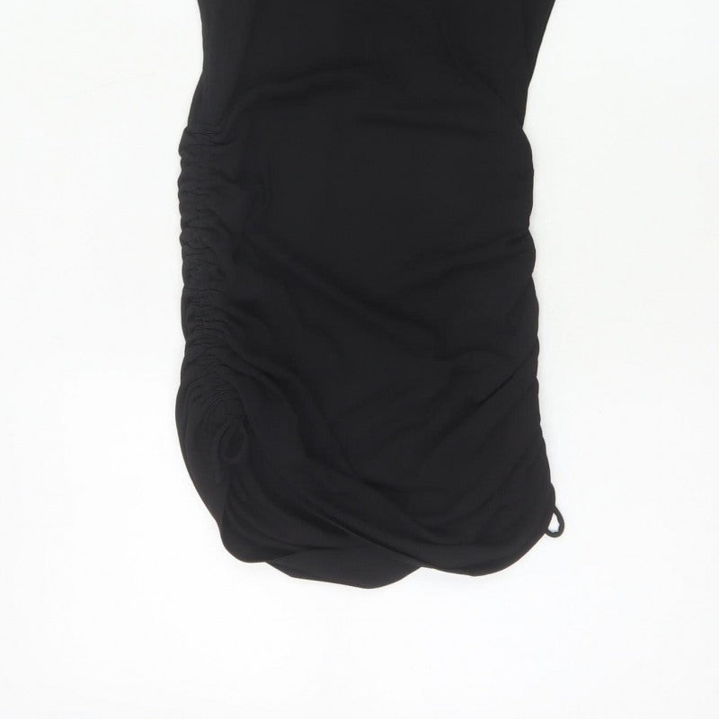 Divided H&M Women Black S Ruched Bodycon Mini Dress Puff Sleeve