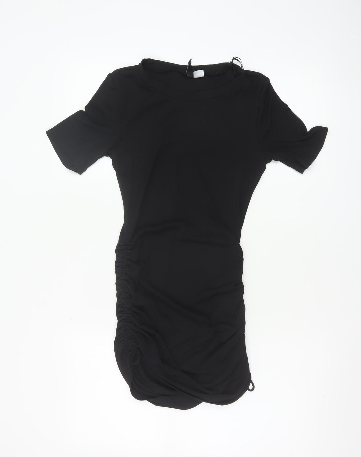 Divided H&M Women Black S Ruched Bodycon Mini Dress Puff Sleeve