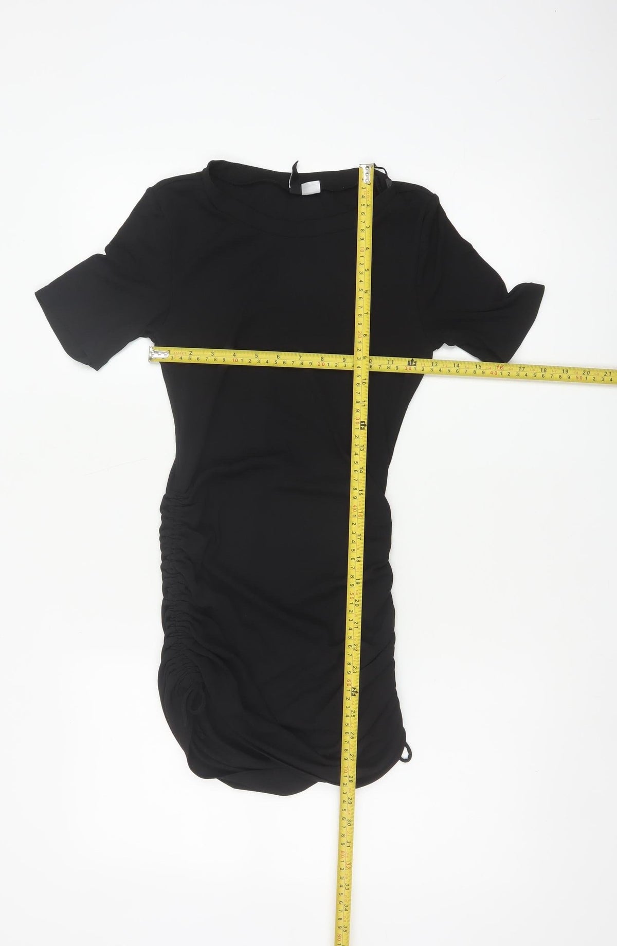 Divided H&M Women Black S Ruched Bodycon Mini Dress Puff Sleeve
