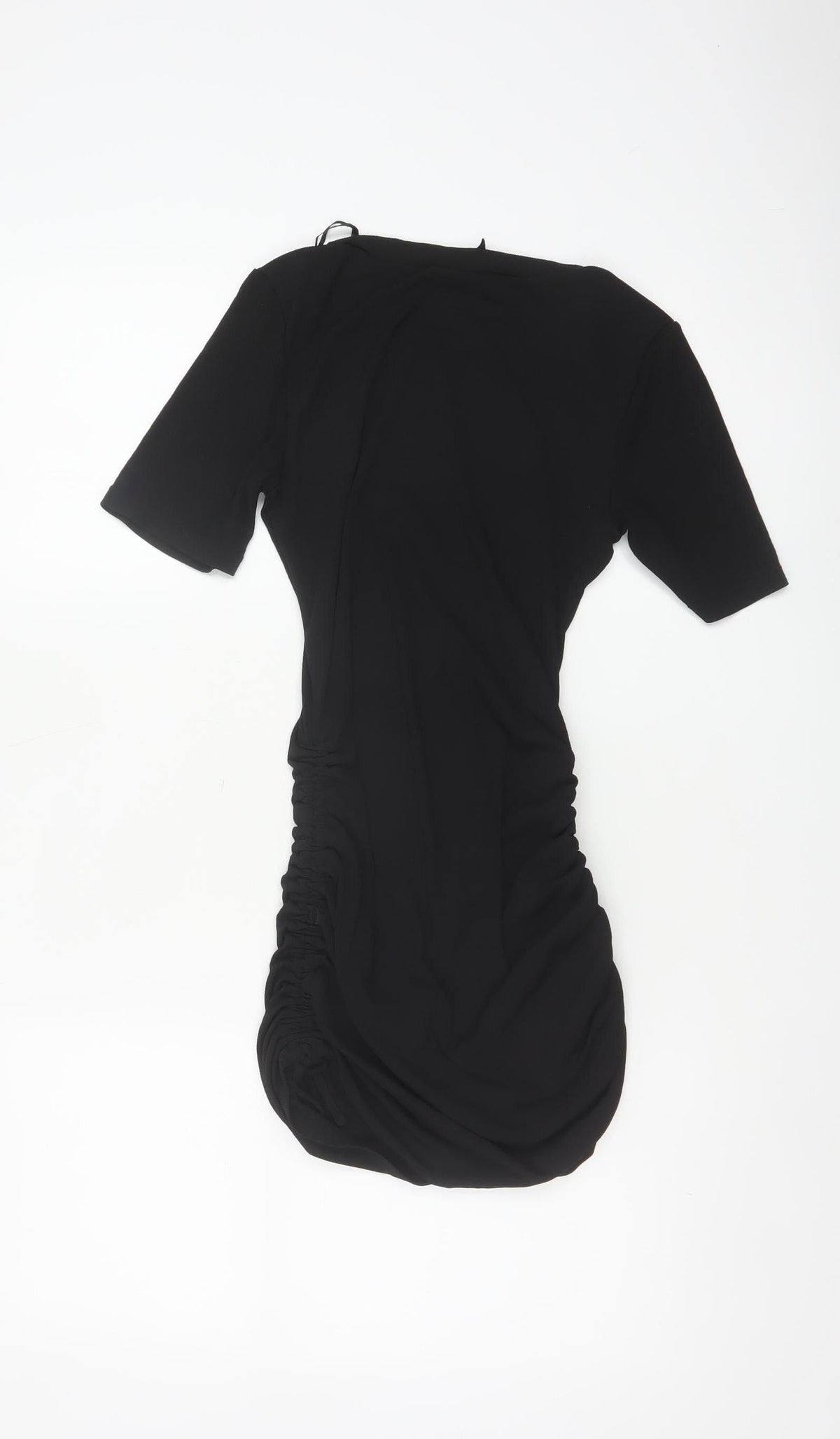 Divided H&M Women Black S Ruched Bodycon Mini Dress Puff Sleeve