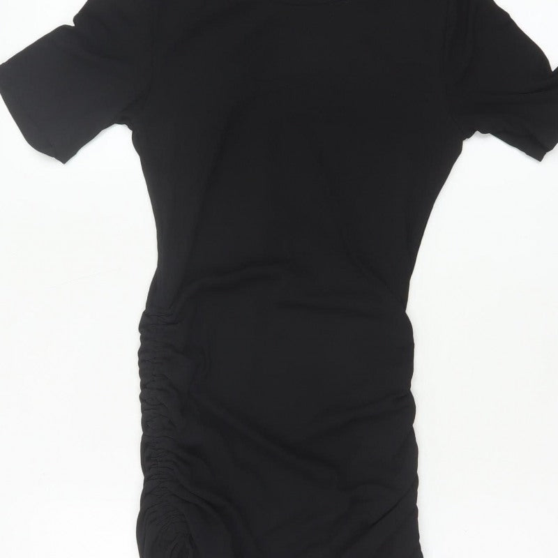 Divided H&M Women Black S Ruched Bodycon Mini Dress Puff Sleeve
