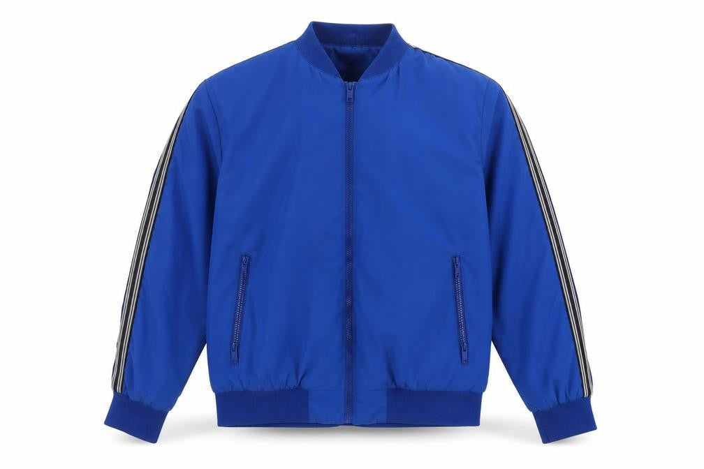 Brave Soul Men’s Blue XL Bomber Jacket Striped Sleeve Full Zip