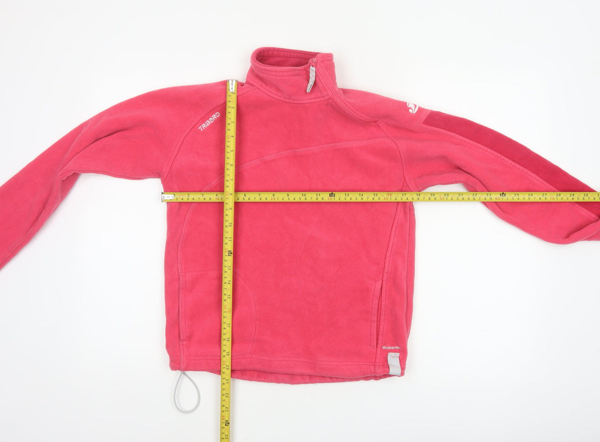 Close-up detail of Tribord girls’ pink 14 years pullover 1/4 zip fleece sweatshirt