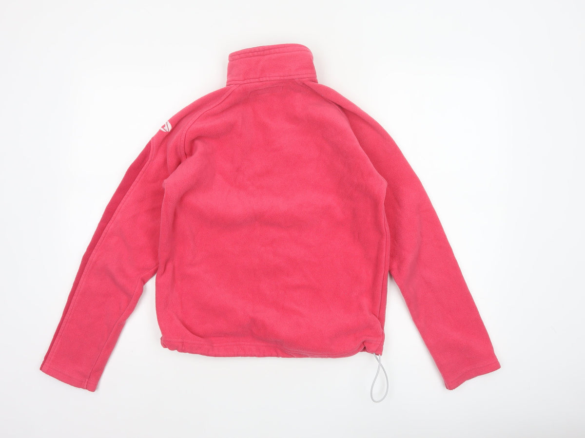 Brand and care label for Tribord girls’ pink 14 years pullover 1/4 zip fleece sweatshirt