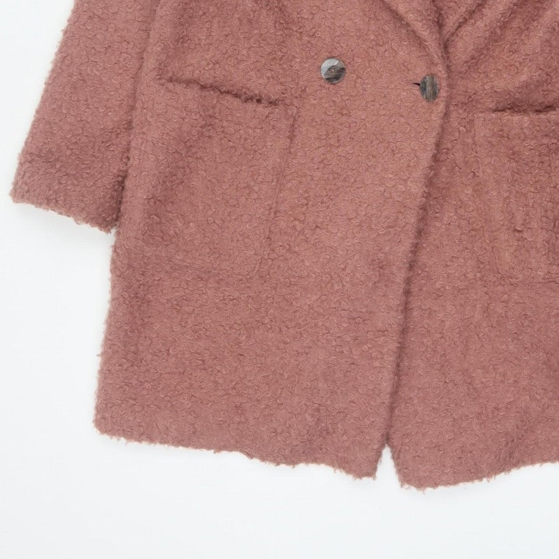 TP Women Pink UK 14 Teddy Fleece Pea Coat Buttoned Mid-Length