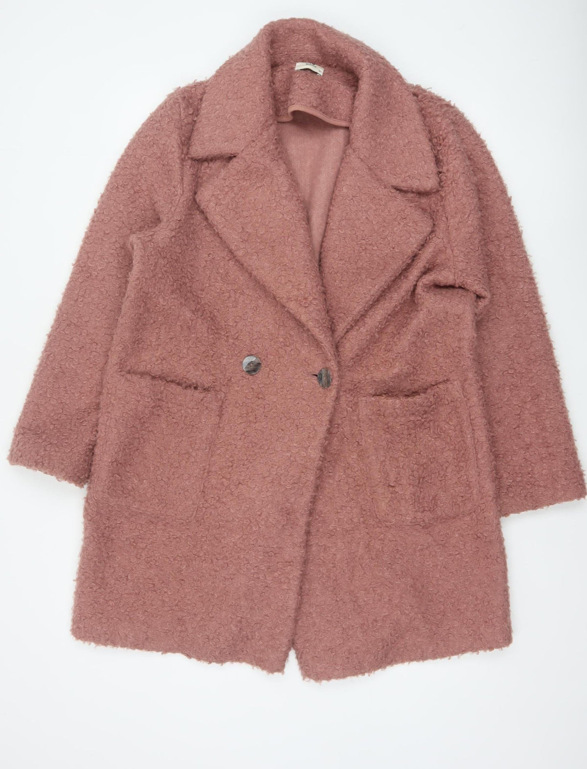 TP Women Pink UK 14 Teddy Fleece Pea Coat Buttoned Mid-Length