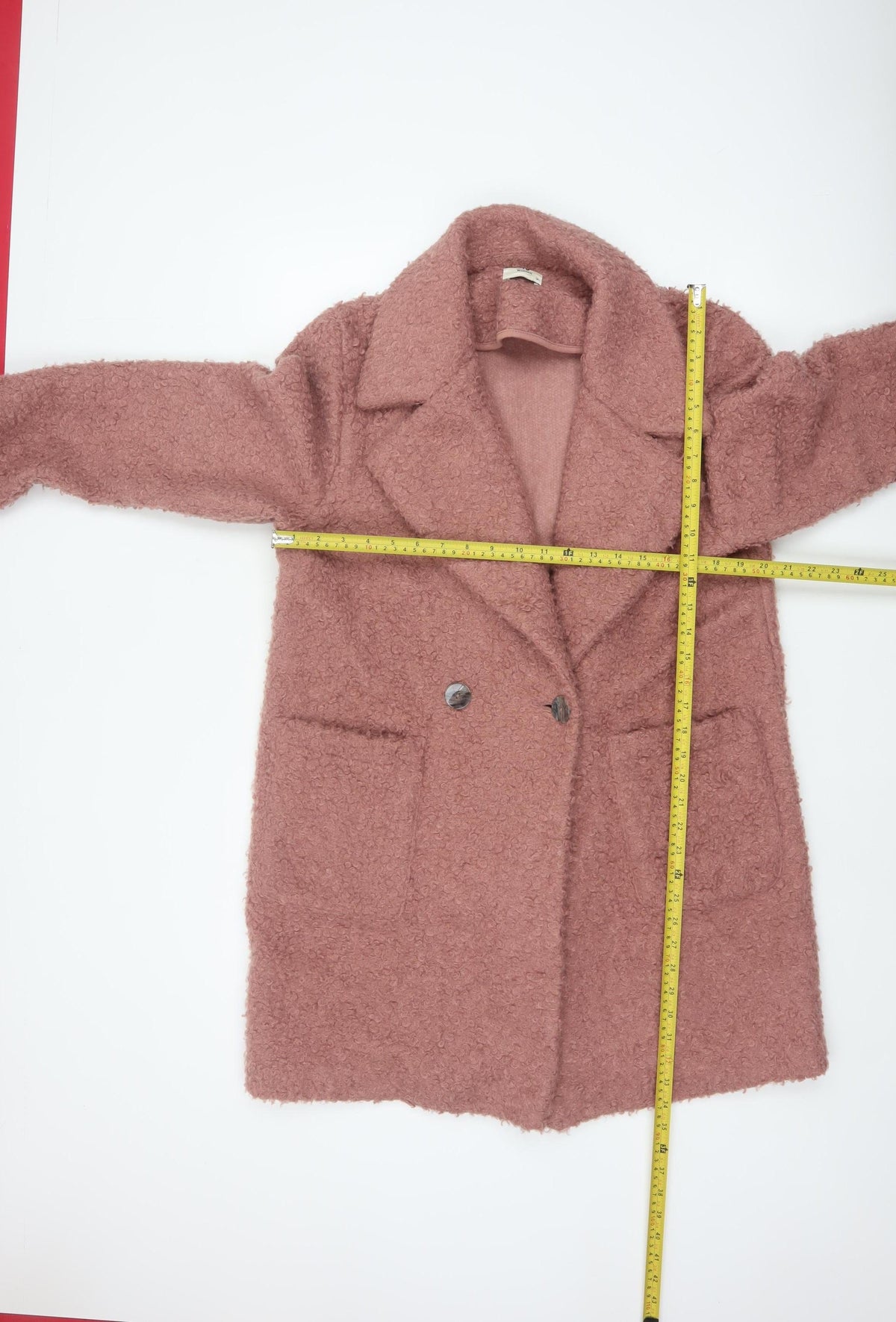 TP Women Pink UK 14 Teddy Fleece Pea Coat Buttoned Mid-Length
