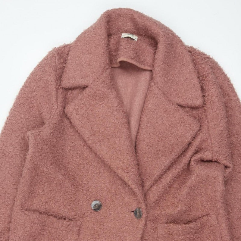 TP Women Pink UK 14 Teddy Fleece Pea Coat Buttoned Mid-Length