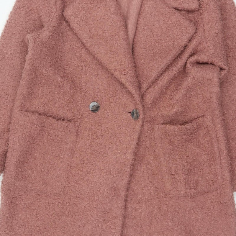 TP Women Pink UK 14 Teddy Fleece Pea Coat Buttoned Mid-Length