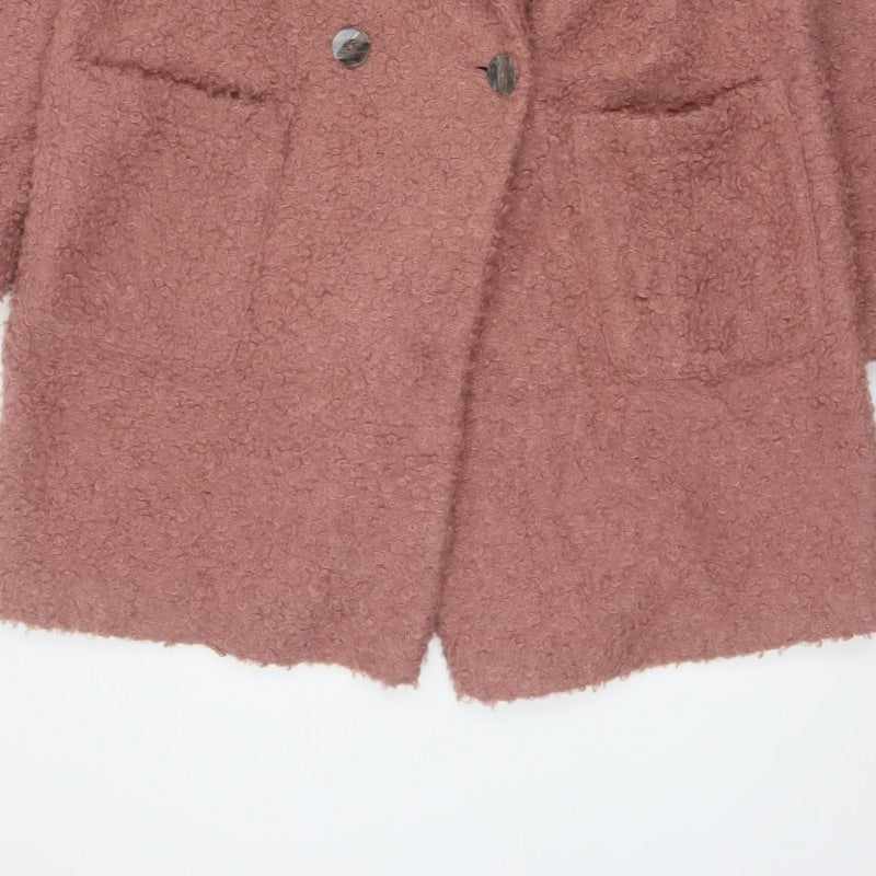 TP Women Pink UK 14 Teddy Fleece Pea Coat Buttoned Mid-Length