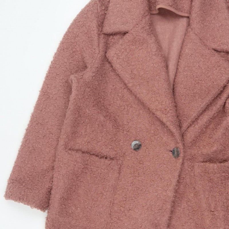 TP Women Pink UK 14 Teddy Fleece Pea Coat Buttoned Mid-Length