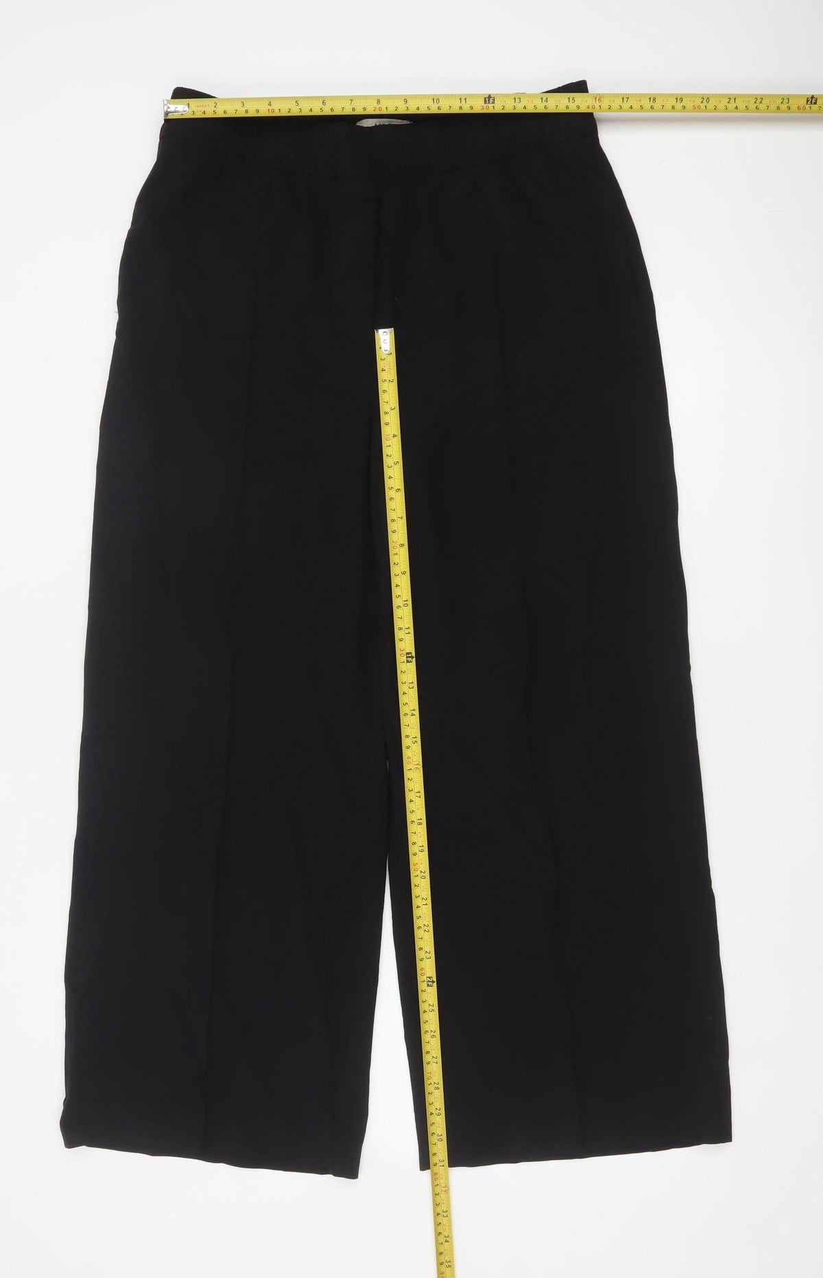 Marks & Spencer Women Black Size 14 Short Wide-Leg Work Trousers