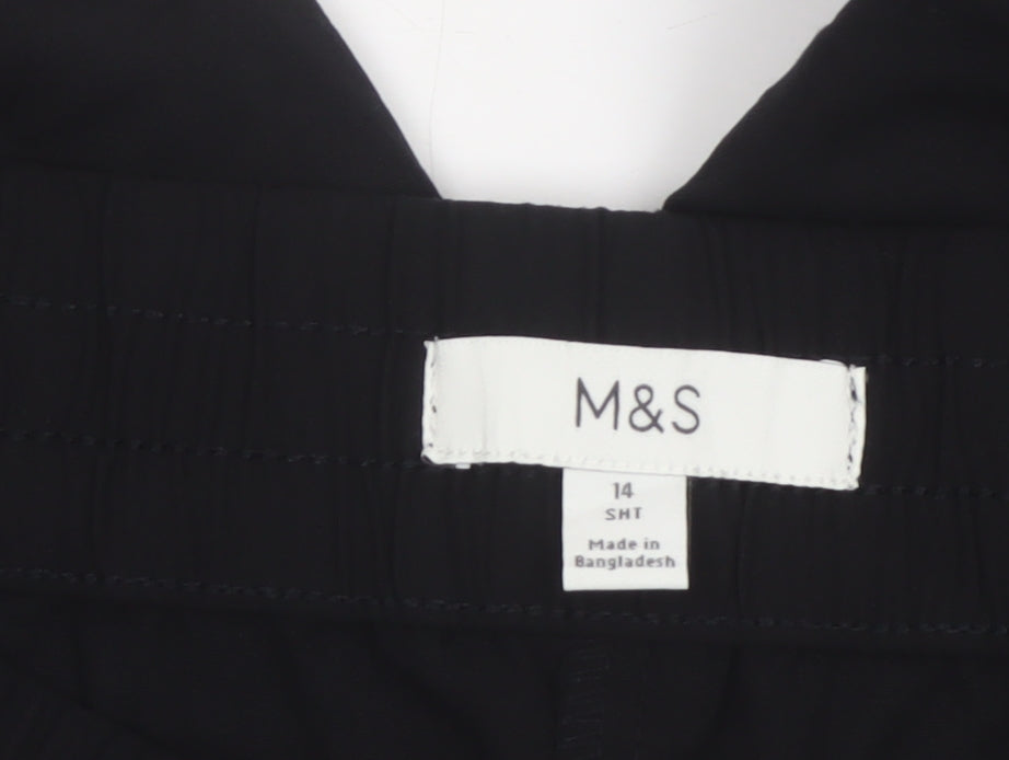 Marks & Spencer Women Black Size 14 Short Wide-Leg Work Trousers