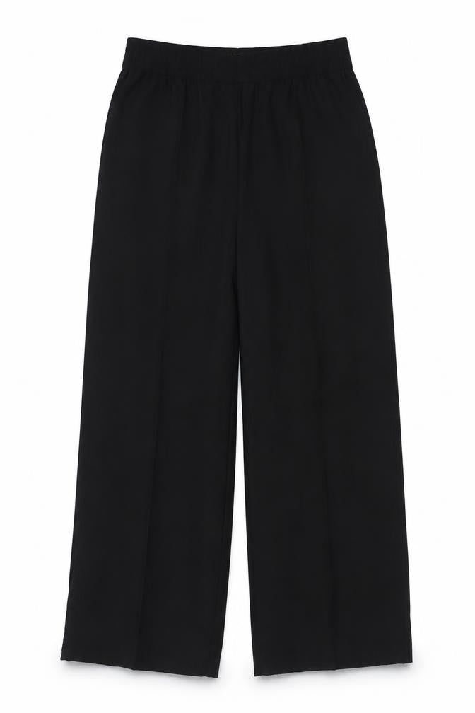 Marks & Spencer Women Black Size 14 Short Wide-Leg Work Trousers