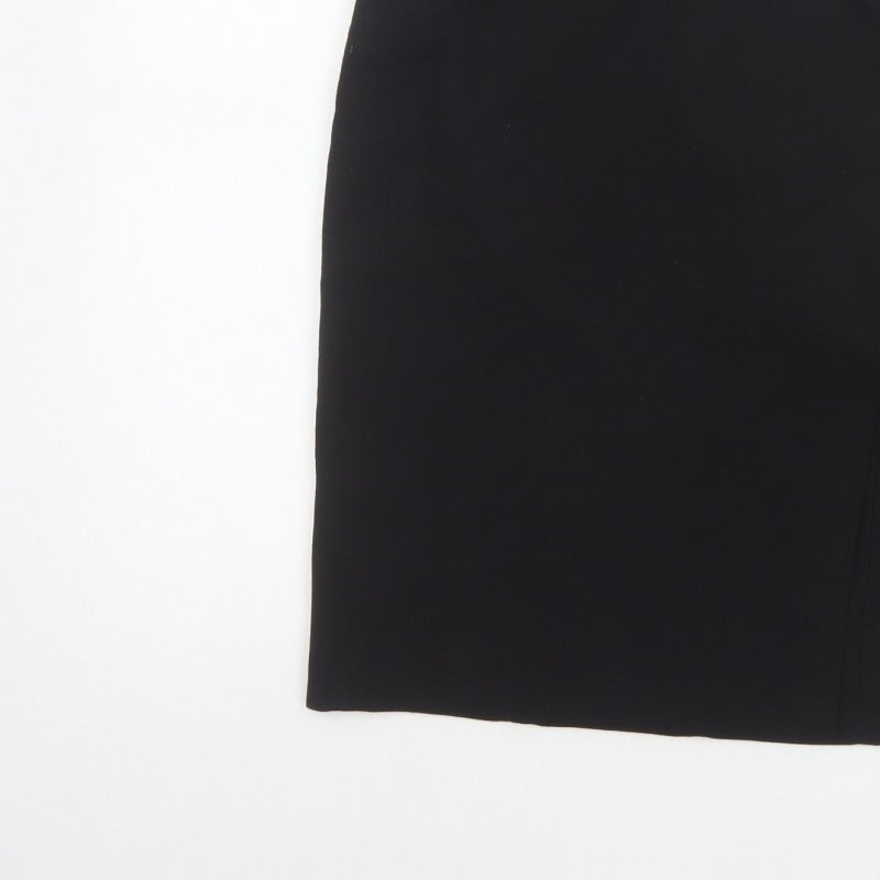 French Connection Women Black UK 8 Wool Blend Pencil Knee Skirt Slit
