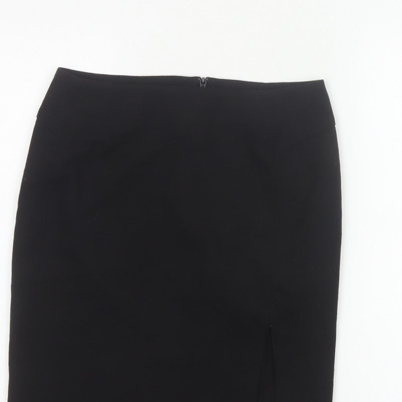 French Connection Women Black UK 8 Wool Blend Pencil Knee Skirt Slit