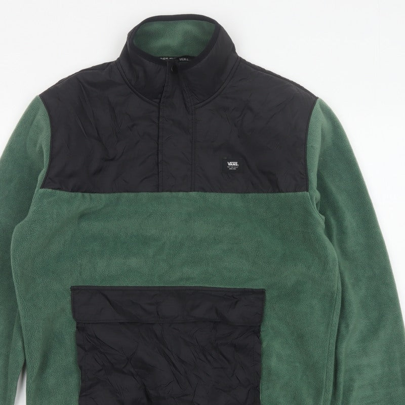 Additional view of Vans Men Green Small 1/4 Zip Fleece Pullover Sweatshirt Logo Pockets