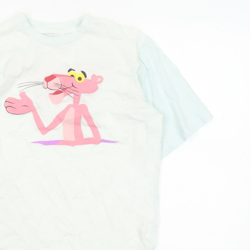 Pull&Bear Women’s White XS Pink Panther Cartoon Cotton T-Shirt