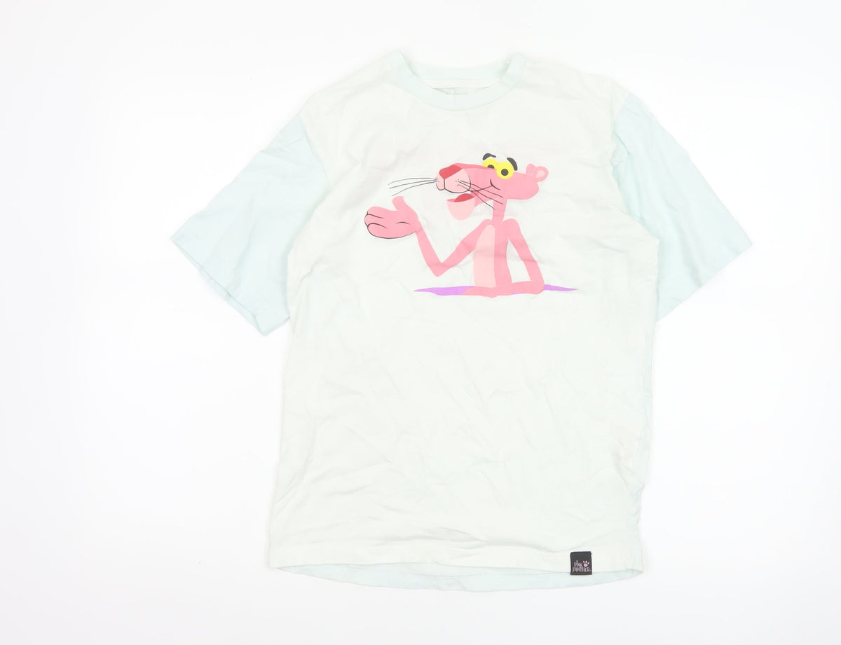 Pull&Bear Women’s White XS Pink Panther Cartoon Cotton T-Shirt