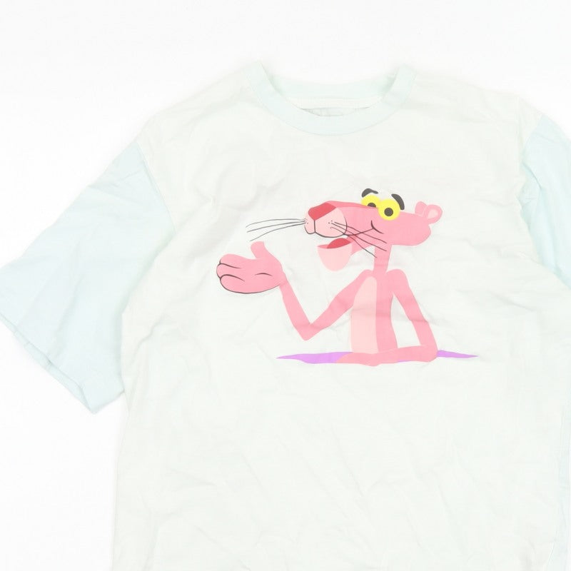 Pull&Bear Women’s White XS Pink Panther Cartoon Cotton T-Shirt