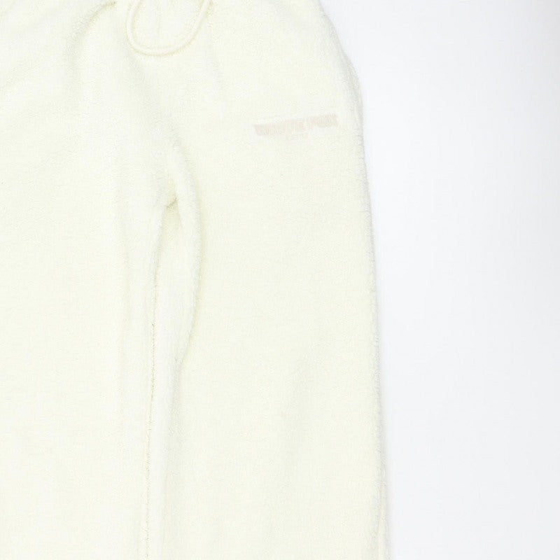 White Fox Women Ivory XS Fleece Wide-Leg Jogger Trousers Drawstring