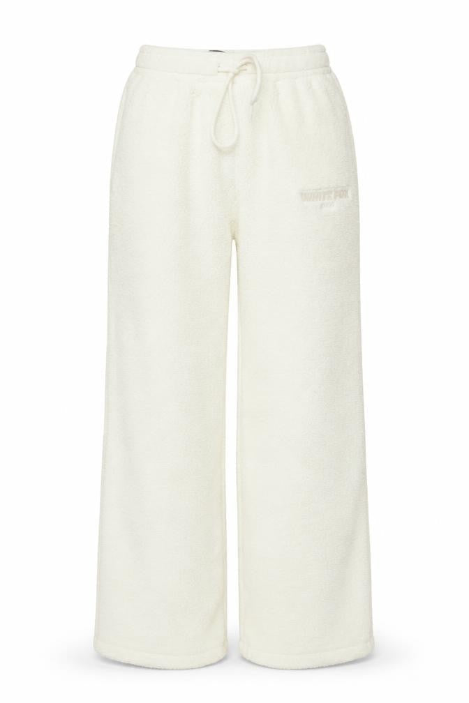 White Fox Women Ivory XS Fleece Wide-Leg Jogger Trousers Drawstring