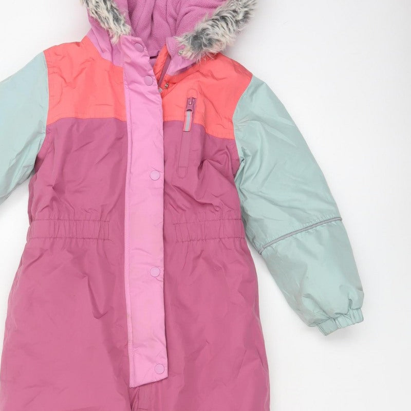 Next Girls Multicoloured 5-6 Years Ski Snowsuit Hooded Fur Trim
