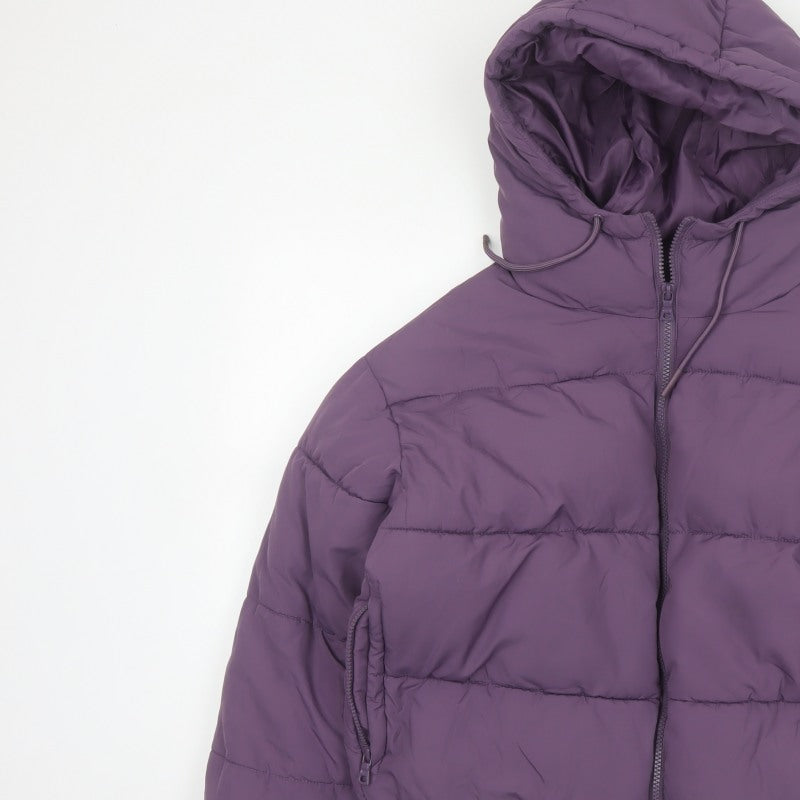 Monki Women Purple S Cropped Hooded Quilted Puffer Jacket