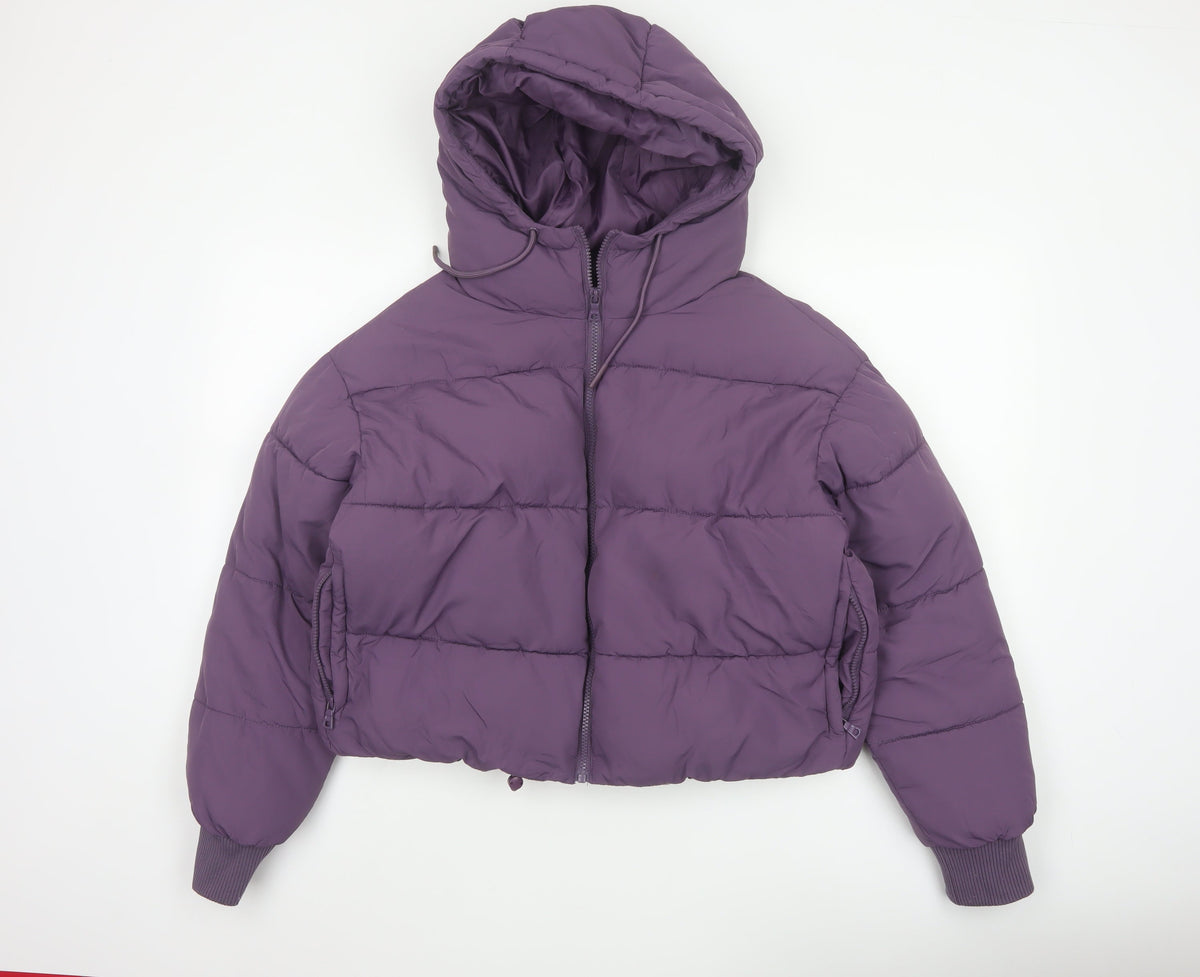 Monki Women Purple S Cropped Hooded Quilted Puffer Jacket
