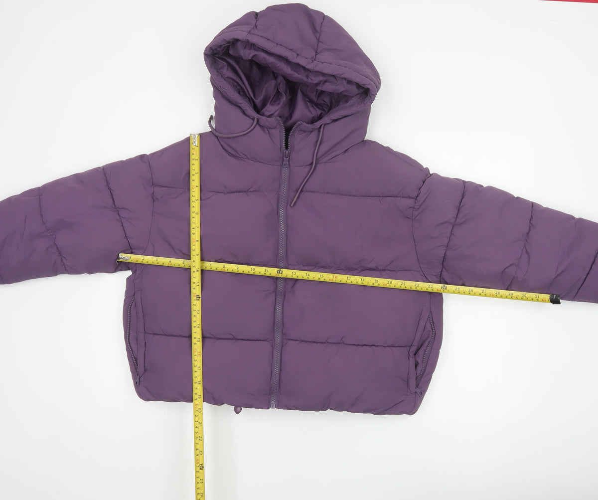 Monki Women Purple S Cropped Hooded Quilted Puffer Jacket