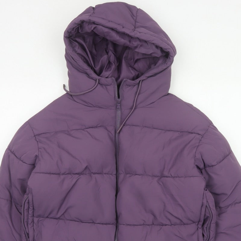 Monki Women Purple S Cropped Hooded Quilted Puffer Jacket