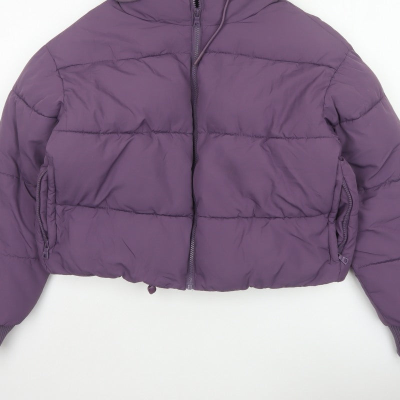 Monki Women Purple S Cropped Hooded Quilted Puffer Jacket