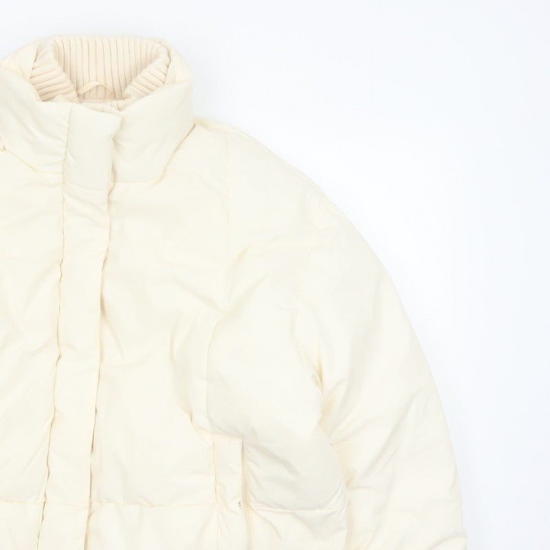 Primark Cares Women Ivory L Puffer Jacket Quilted Winter Full Zip