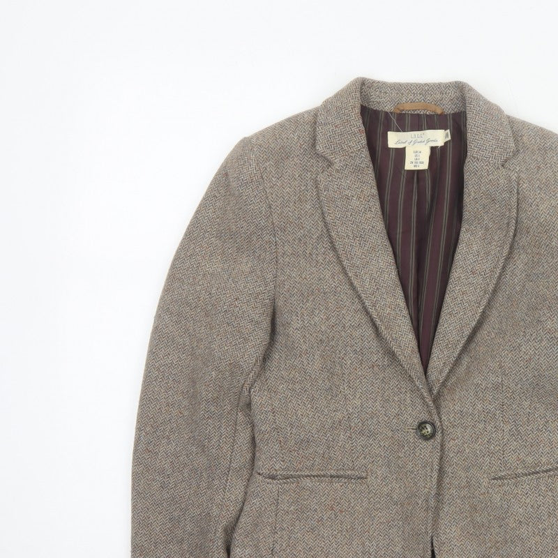 L.O.G.G. Women’s Beige UK 6 Herringbone Tweed Wool Blend Blazer Jacket