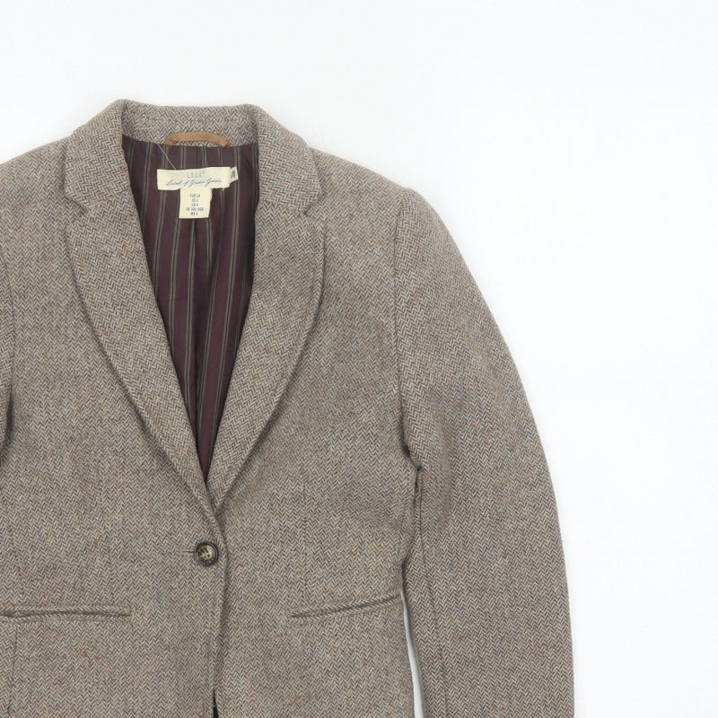 L.O.G.G. Women’s Beige UK 6 Herringbone Tweed Wool Blend Blazer Jacket