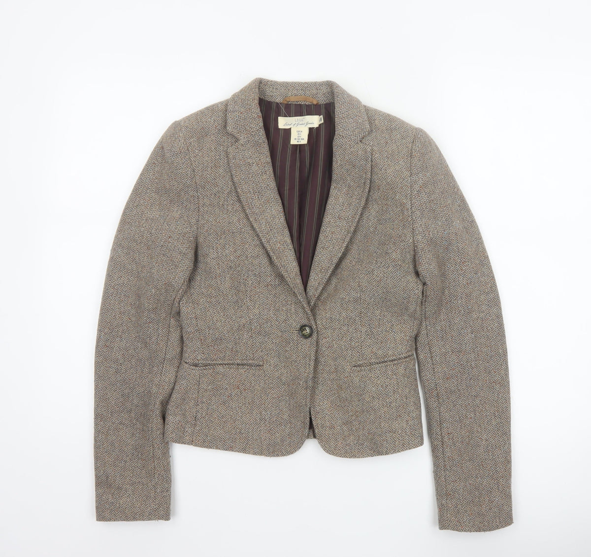 L.O.G.G. Women’s Beige UK 6 Herringbone Tweed Wool Blend Blazer Jacket