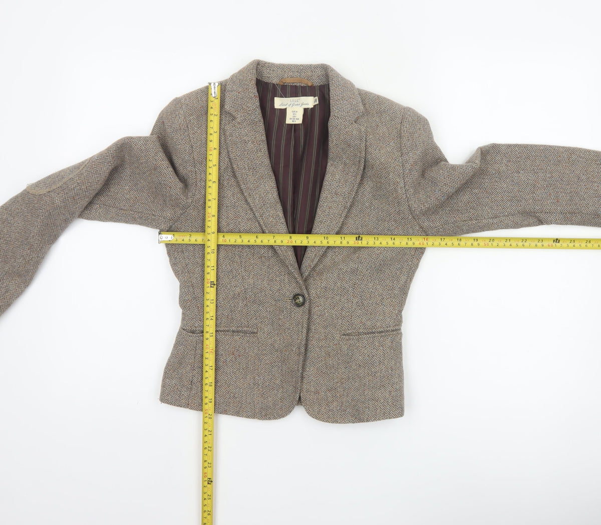 L.O.G.G. Women’s Beige UK 6 Herringbone Tweed Wool Blend Blazer Jacket