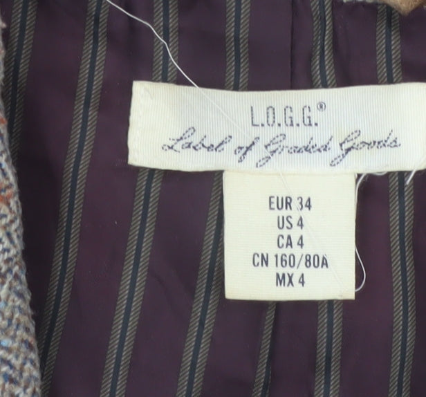 L.O.G.G. Women’s Beige UK 6 Herringbone Tweed Wool Blend Blazer Jacket